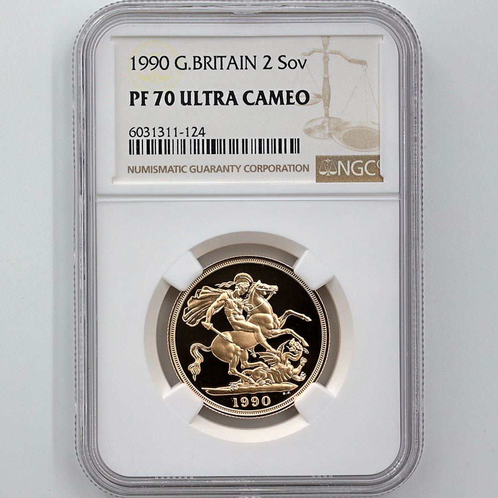 1990 英国 エリザベス2世 ソブリン 2ポンド 金貨 プルーフ NGC PF 70