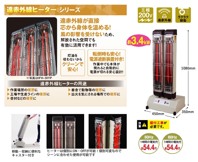 ユアサプライムス.com｜ナカトミ 遠赤外線電気ヒーター IFH-20TP 三相
