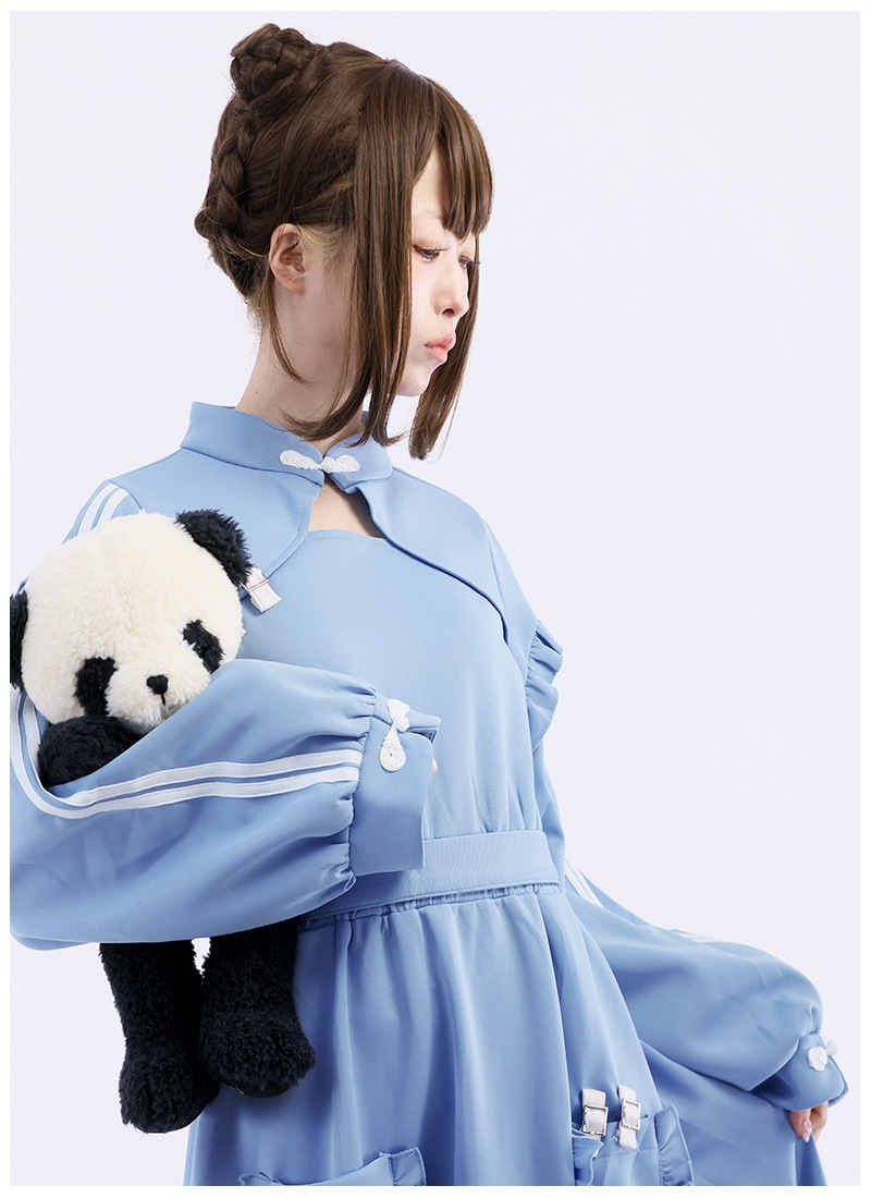 最短即日出荷】ほんのりメイドのチャイナジャージワンピース＊Favorite