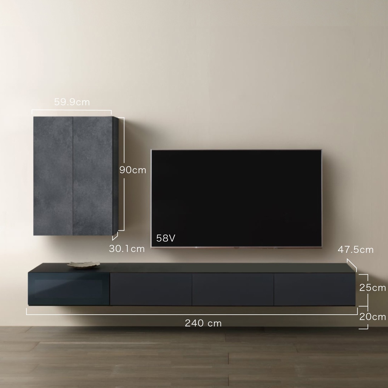 フロートテレビボード モダンツートーン MA-S600E MA-D60FGX MA-D180C