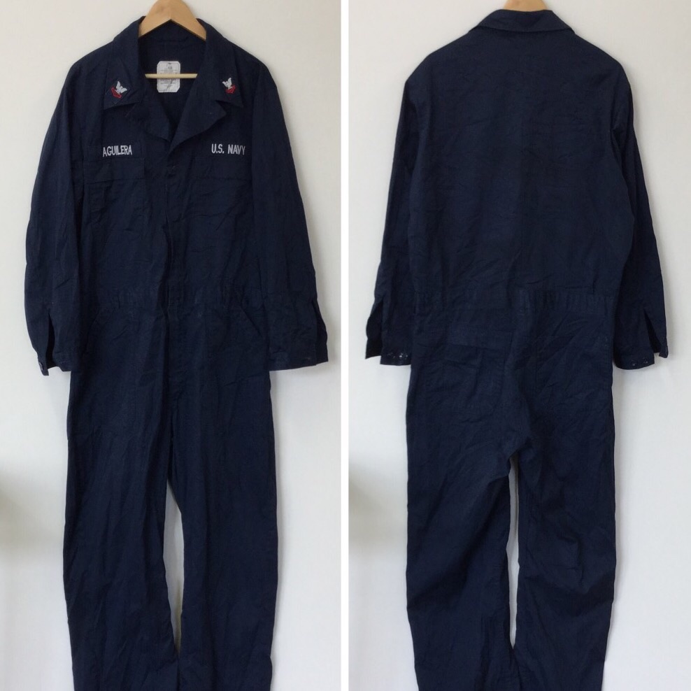 U.S.NAVY ジャンプスーツ サイズ46R つなぎ オールインワン 紺色 ARMY