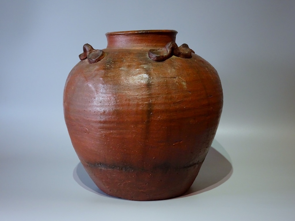 木製漆塗り彫刻蓋付き陶器 古常滑焼 茶道具 水指 骨董品 アンティーク