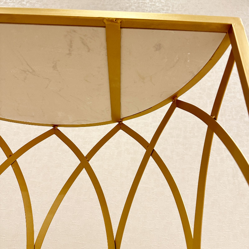 大理石天板のゴールドコンソールテーブル 半円 高さ85cm | アイアン