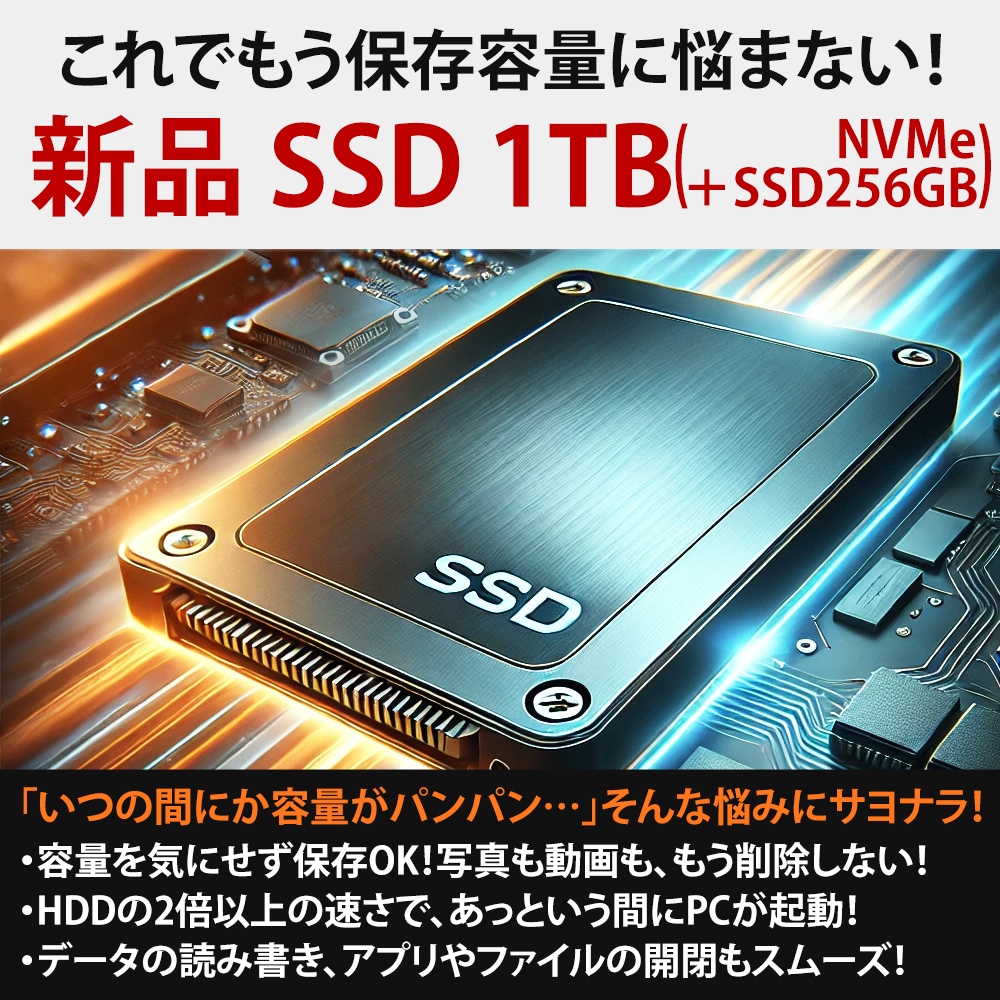 デカ盛りパソコン】メモリ16GB×新品SSD1TB+NVMe SSD256GB搭載 NEC Mate