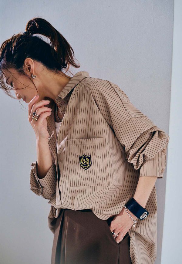 在庫なし】Stripe emblem Shirt/ストライプエンブレムシャツ