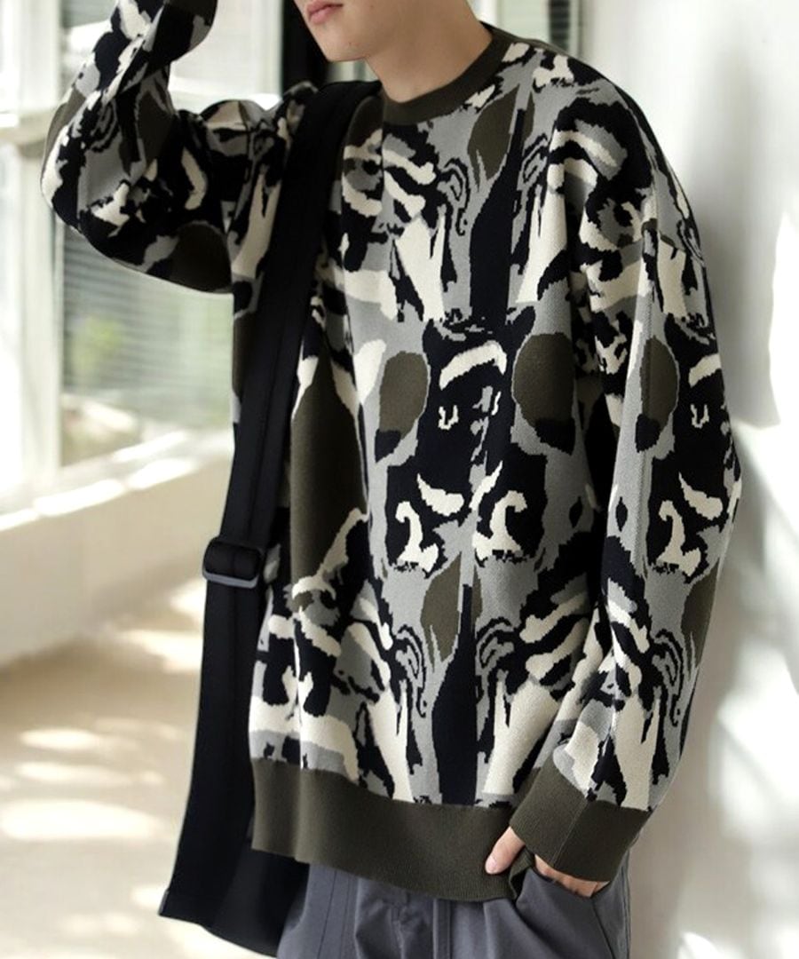 迷彩柄ニット ニット メンズ トップス 長袖 送料無料・メール便不可