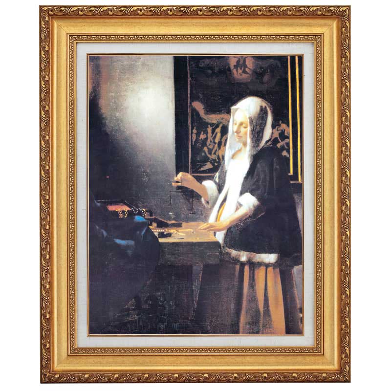 天秤を持つ女』 ヨハネス・フェルメール 10号 立体複製名画 額装付