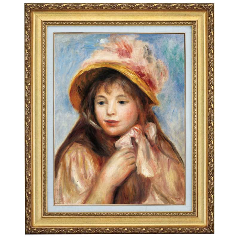 ピンクの帽子を被る少女』 ルノワール 10号 立体複製名画 額装付