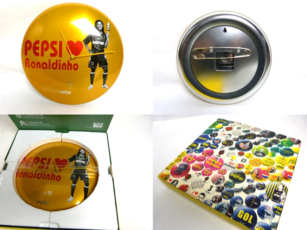 非売品】ペプシ缶バッチ壁掛時計【ロナウジーニョ】 非売品】ペプシ缶