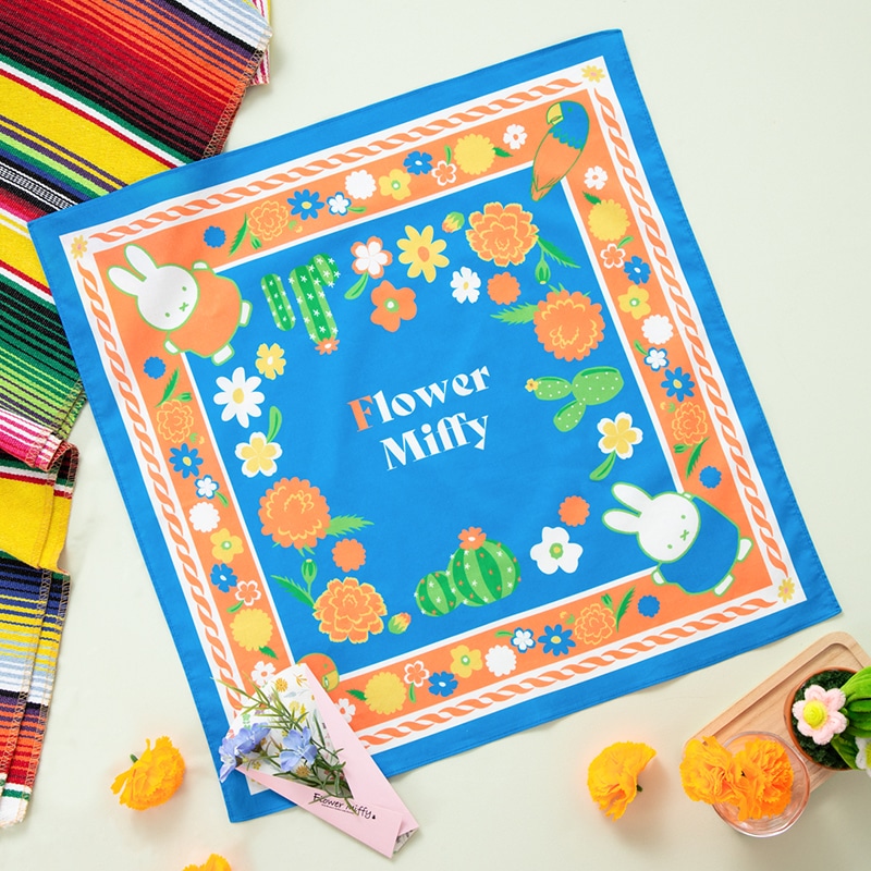 Flower Miffy バンダナハンカチ サボテン スカイブルー アートフラワー