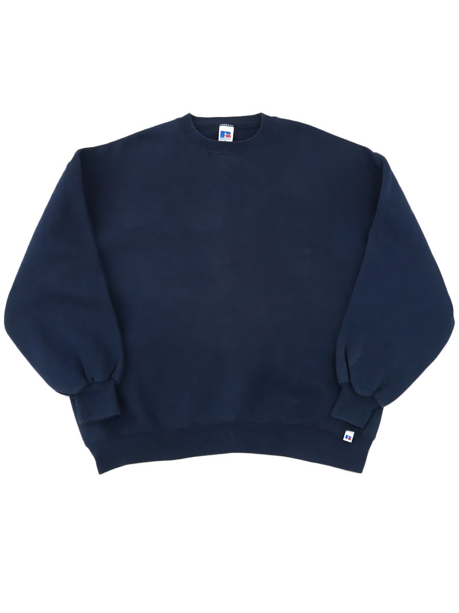 90's RUSSELL ATHLETIC 前V 無地スウェット ネイビー 表記(XL) USA製
