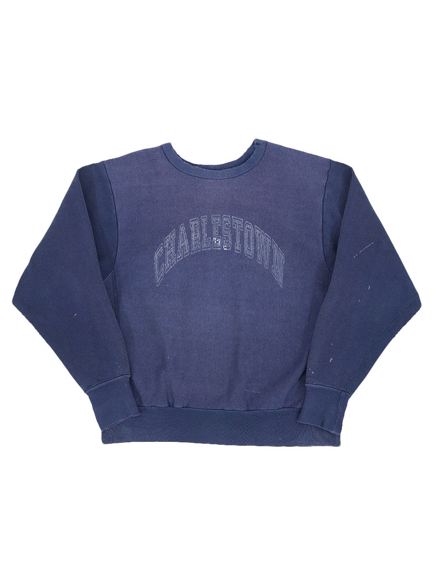 80's～ ''CHARLESTOWN'' RWタイプスウェット 茄子紺フェード 実寸(XL位