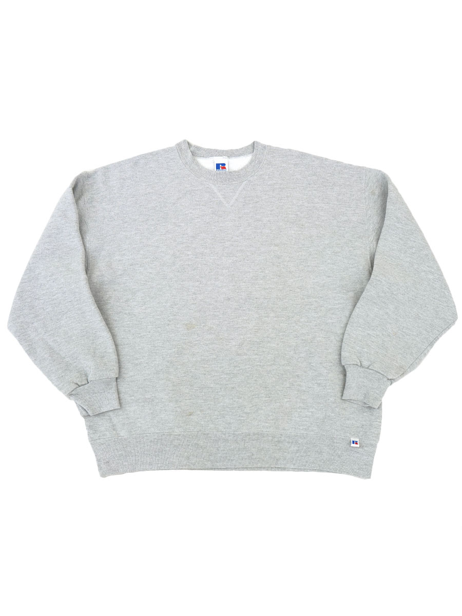 90's RUSSELL ATHLETIC 前V 無地スウェット グレー 表記(XL) USA製 ②