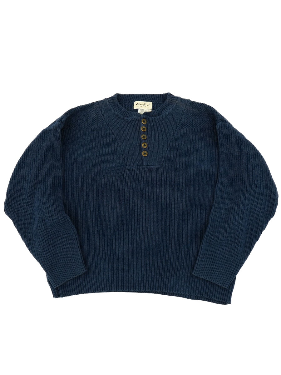 90's エディバウアー ヘンリーネック 100%コットンニット 表記(L) USA