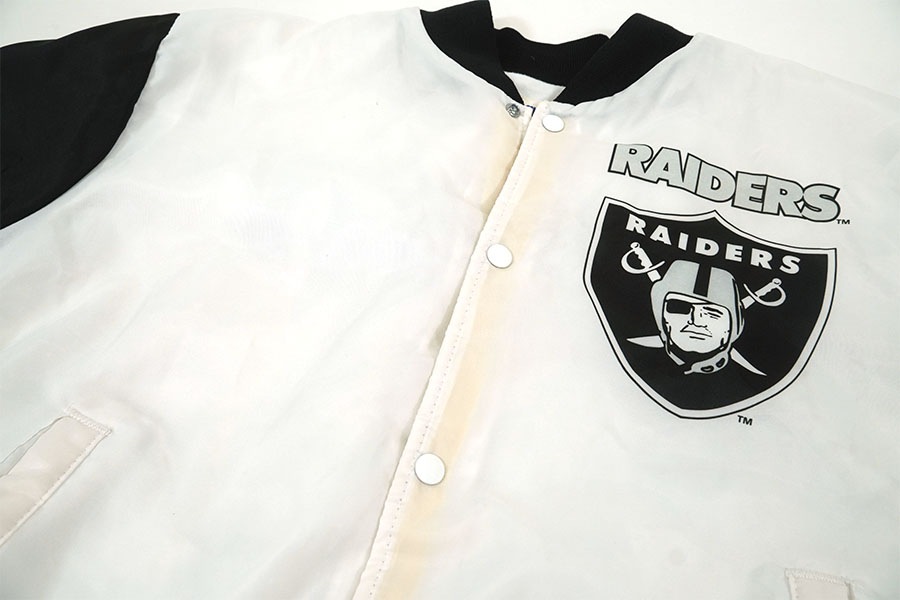 80's Chalk line ''RAIDERS'' 両面 袖プリント ナイロンスタジャン