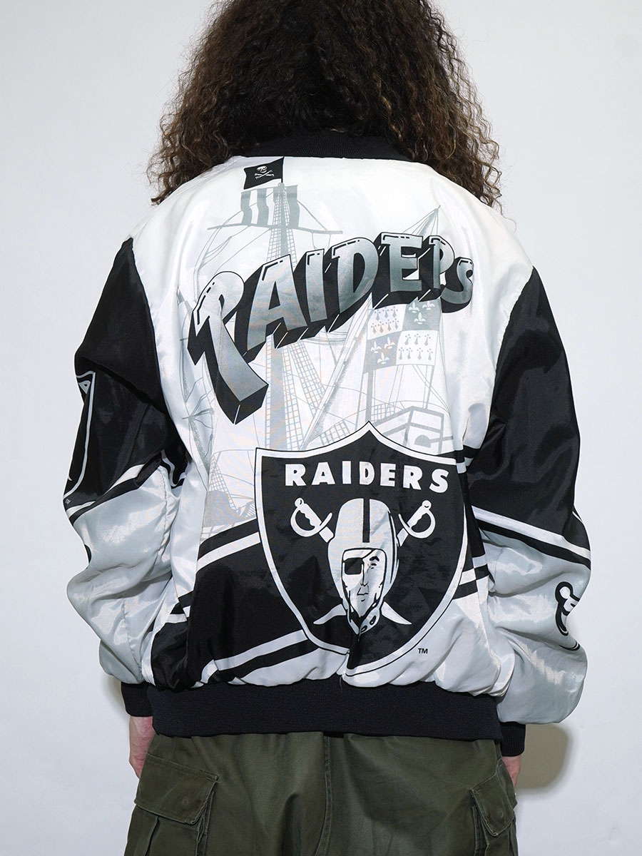 80's Chalk line ''RAIDERS'' 両面 袖プリント ナイロンスタジャン