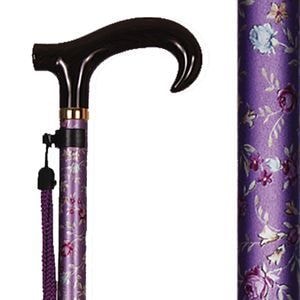 アルミ製・花柄・調節付きステッキ（房付）紫 ｜ 杖・ステッキ,伸縮杖