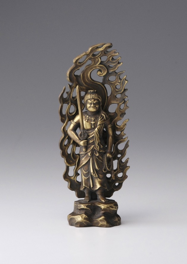 仏像】不動明王 - 合金製 古美金仕上げ 総高15.5cm 高岡銅器 | 日本の