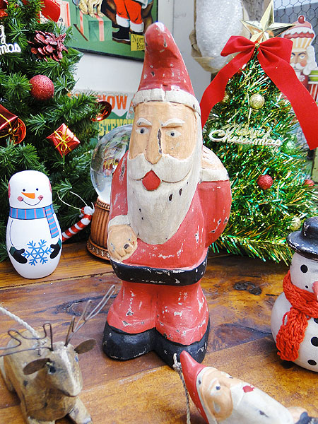 木彫り アンティーク クリスマスデコレーション （サンタクロース置物