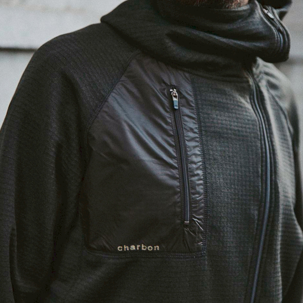 charbon / POLARTEC POWER GRID ZIP UP HOODIE BROWN