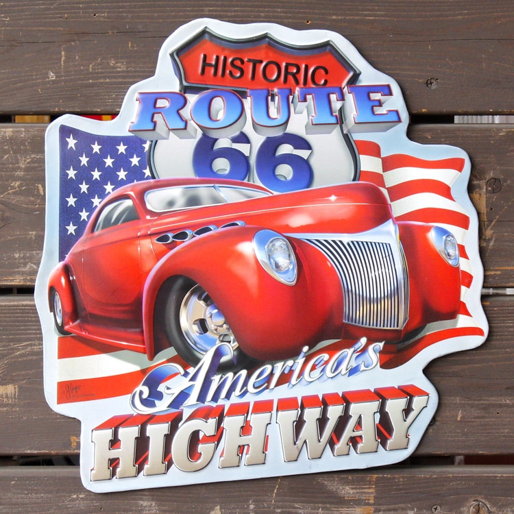ブリキ看板 エンボスメタルサイン アメリカズ・ハイウェイ #191556