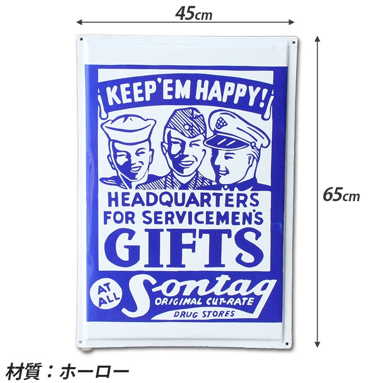 ヴィンテージホーロー看板 KEEP EM HAPPY! GIFTS 縦65×横45cm 1点モノ