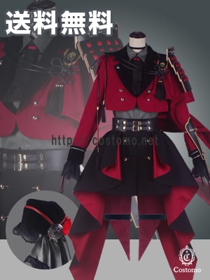 送料無料】 とうらぶ風 黒×赤 袖レース使用 帽子・装備品セット 京極