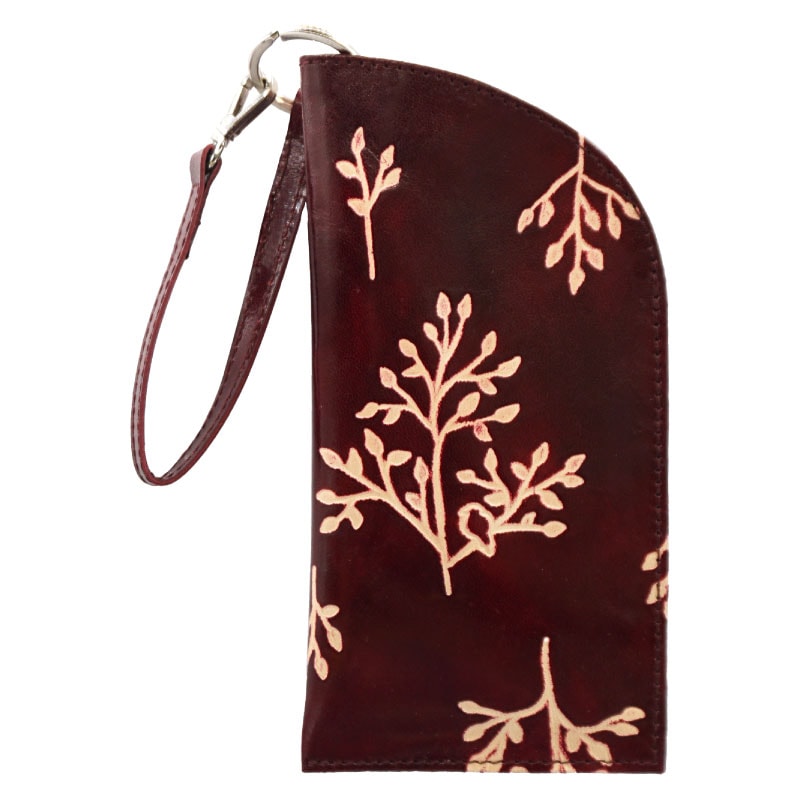 山羊革 ソフトメガネケース 木と鳥柄（赤茶） | 第3世界ショップ 卸
