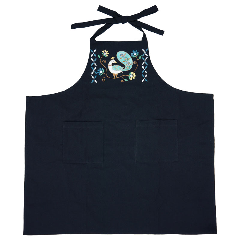 ミラー刺繍 エプロン ピーコック（ブラック） | 第3世界ショップ 卸