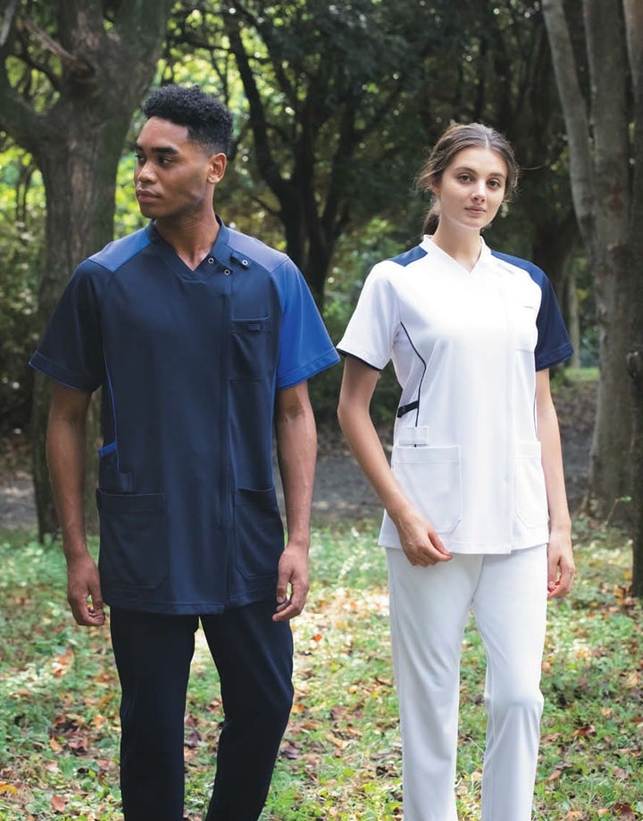 スクラブジャケット カゼン 白衣 医療用 KAZEN KZN713 半袖 男女兼用