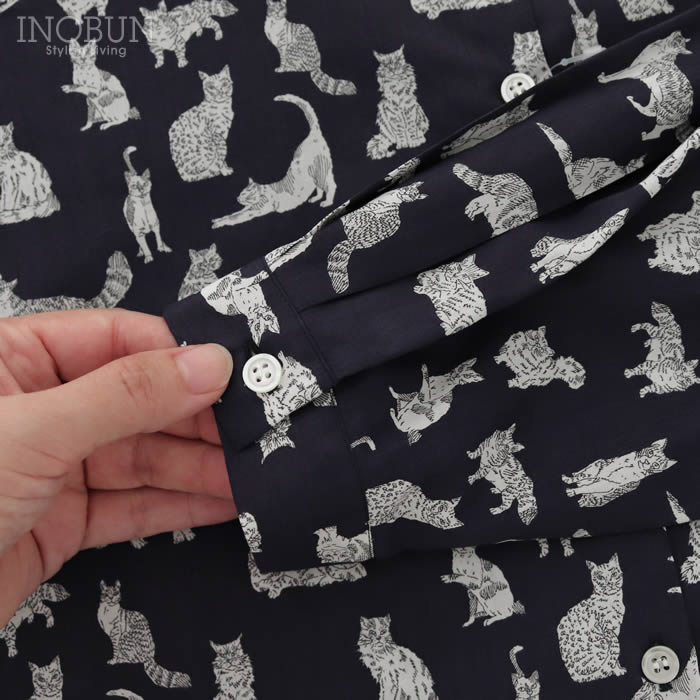 Parkes リバティ バンドカラービッグシャツ Meow/VE ミャオウ ネイビー