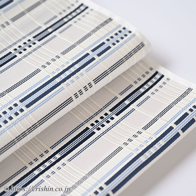 美術工芸 啓 九寸織名古屋帯（錦熨斗目/深縹色を中心に水色を添えて