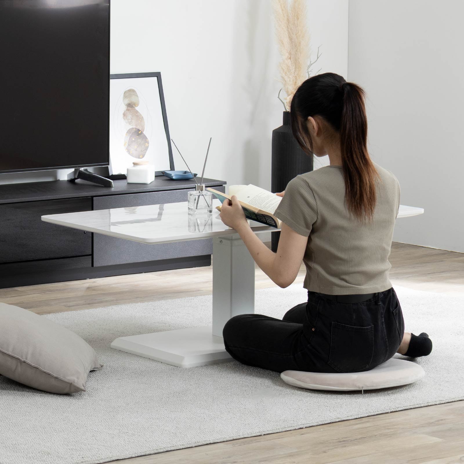 昇降テーブル リビングテーブル 昇降式 ホワイト ブラック 大理石調 RD