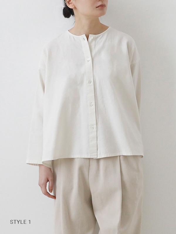 evam eva｜cotton wool no collar shirt｜ladies',tops