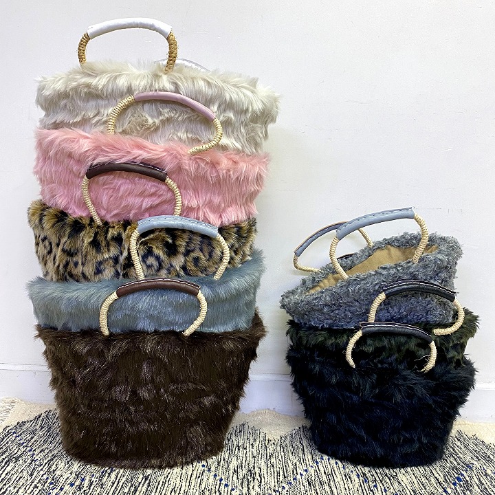 エコファーバスケットM ブラック | かごバッグ | FATIMA MOROCCO