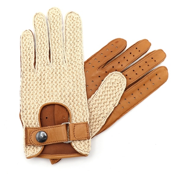 ハーフメッシュレザードライビンググローブ(ベージュ×ブラウン