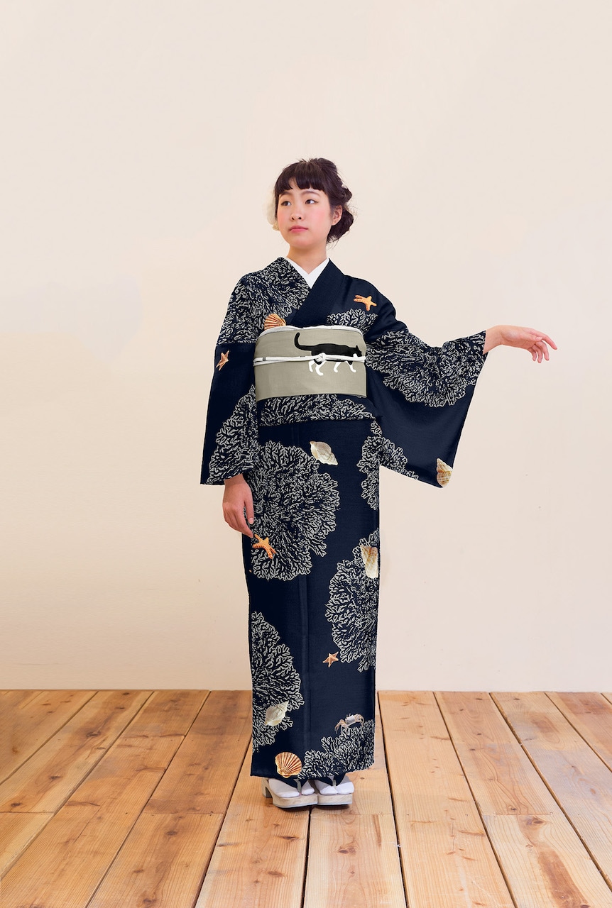 セオα夏着物・浴衣（海の柄/濃紺） SAK-SK42202a | さく研究所