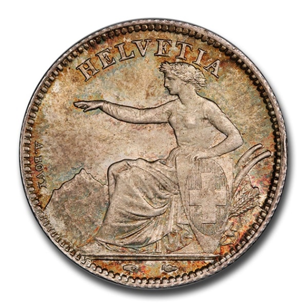 1850年 スイス ヘルヴェティア 1フラン 銀貨 パリ造幣局 ヘルベティア