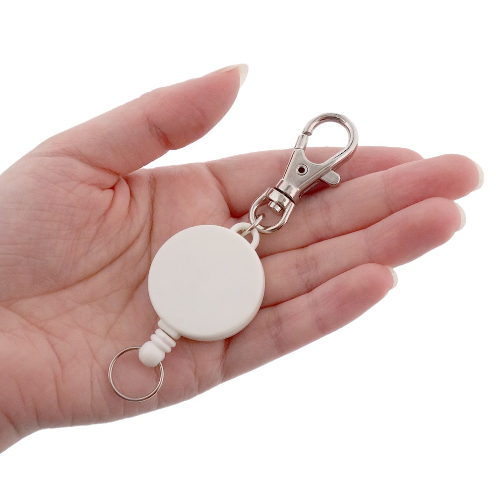 ツボ付リールキーホルダー フック S-1/8mm付き ホワイト｜パーツ材料の