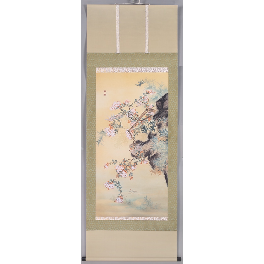 複製/藤井松山/明比に小禽図/工芸/布袋屋掛軸HG-968 複製】//藤井松山