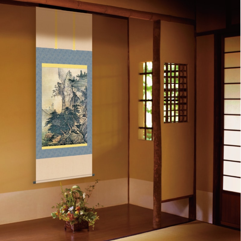 雪舟 四季山水図 春景 掛軸 作品 インテリア 壁掛け【ポイント5％還元