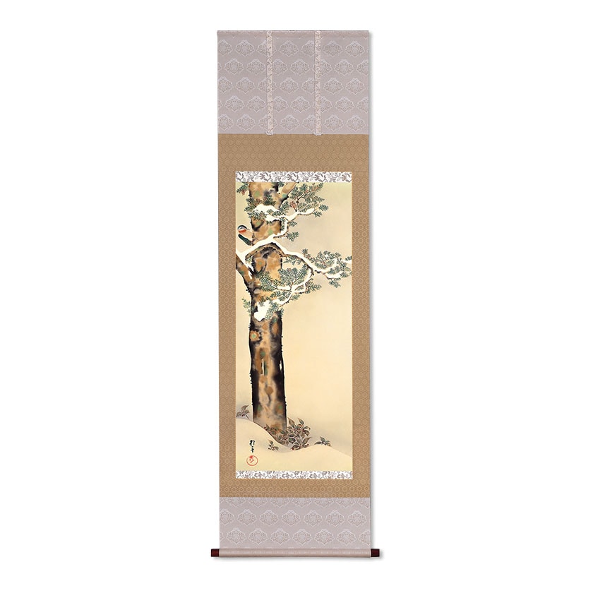 酒井抱一 「十二か月花鳥図」 十二月 「檜に啄木図」 複製掛軸 : 酒井