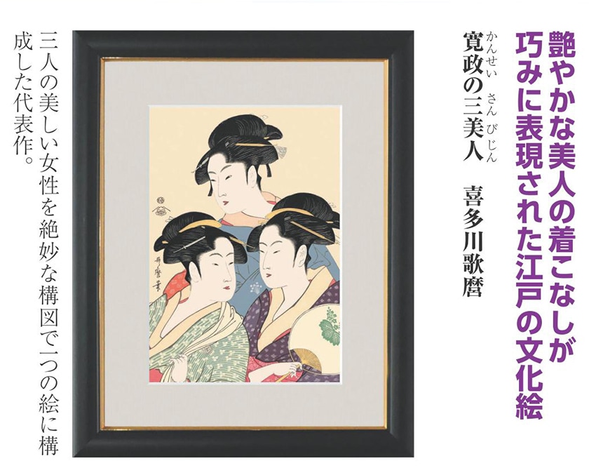 喜多川歌麿 複製名画 寛政の三美人 額装 浮世絵【ポイント5％還元中