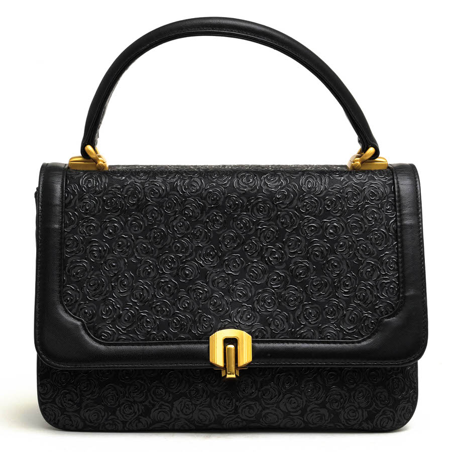 INDEN-YA / 印傳屋 印伝 ローズ 薔薇柄 鹿革 漆塗り 手提げ フォーマル