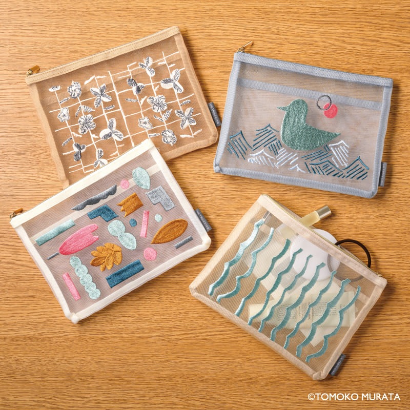 ムラタトモコ 刺繍メッシュポーチ Harvest（実り） |ヒサゴオンライン