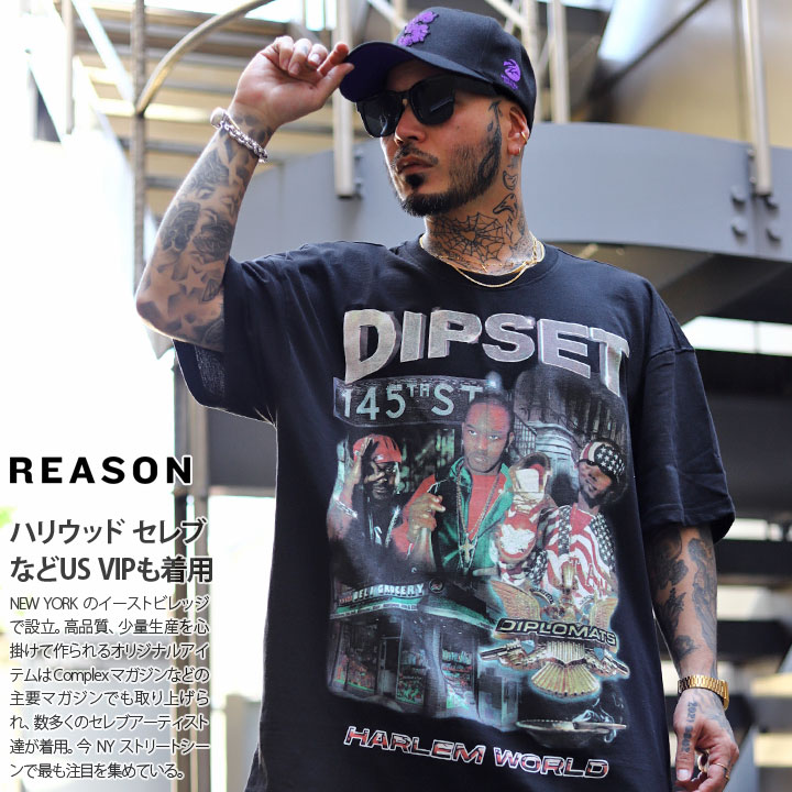 REASON × Dipset Tシャツ 半袖 メンズ 春夏用 黒 大きいサイズ ディプ