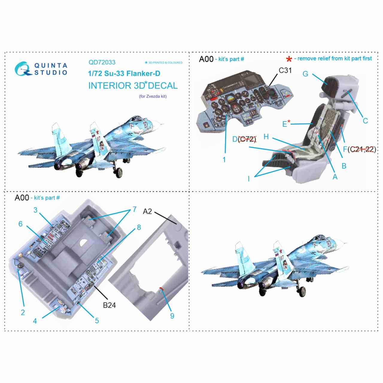 QD72033 1/72 スホーイ Su-33 フランカー 内装カラー3Dデカール