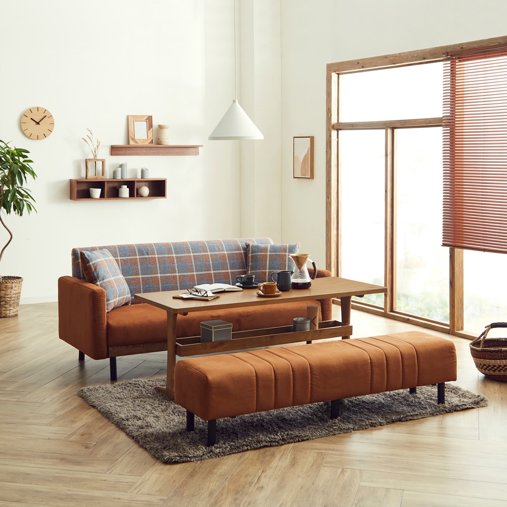 ソファ「ラモーン」2.5人掛け 幅170cm 布キャメル色【オンライン