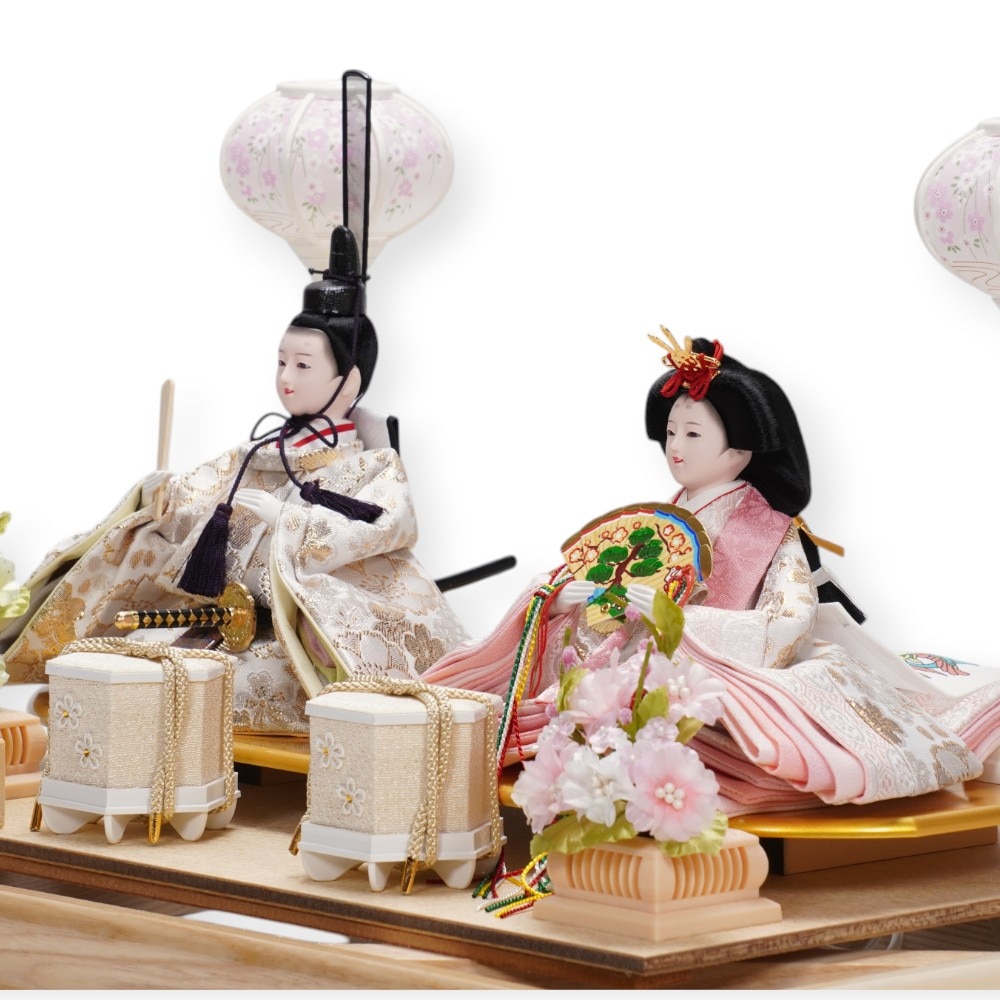 雛人形】小芥子 金襴 白木 親王揃いガラスケース飾り | 河雲作