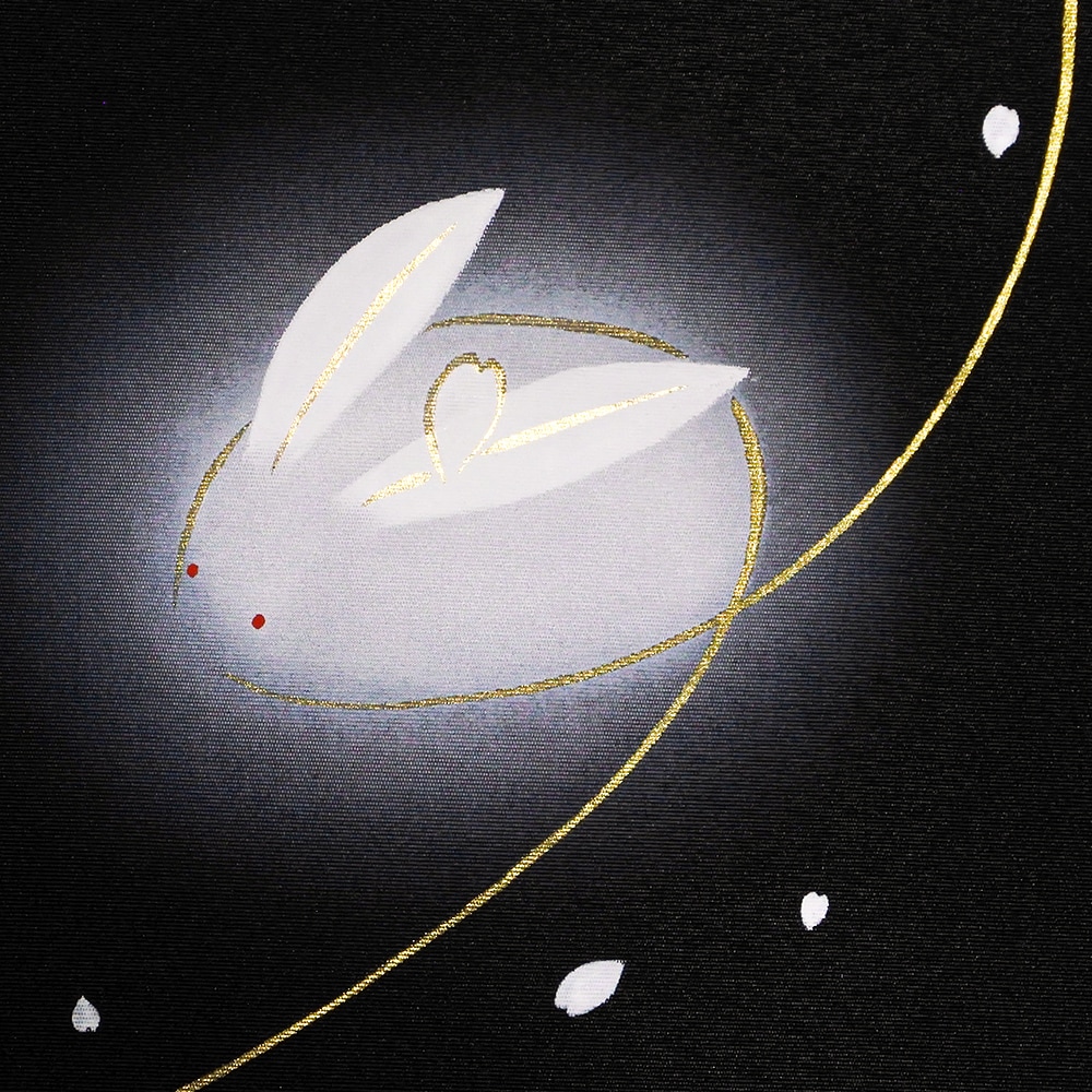 冬の柄の新塩瀬帯「新雪うさぎ」 黒地｜洗える帯 名古屋帯